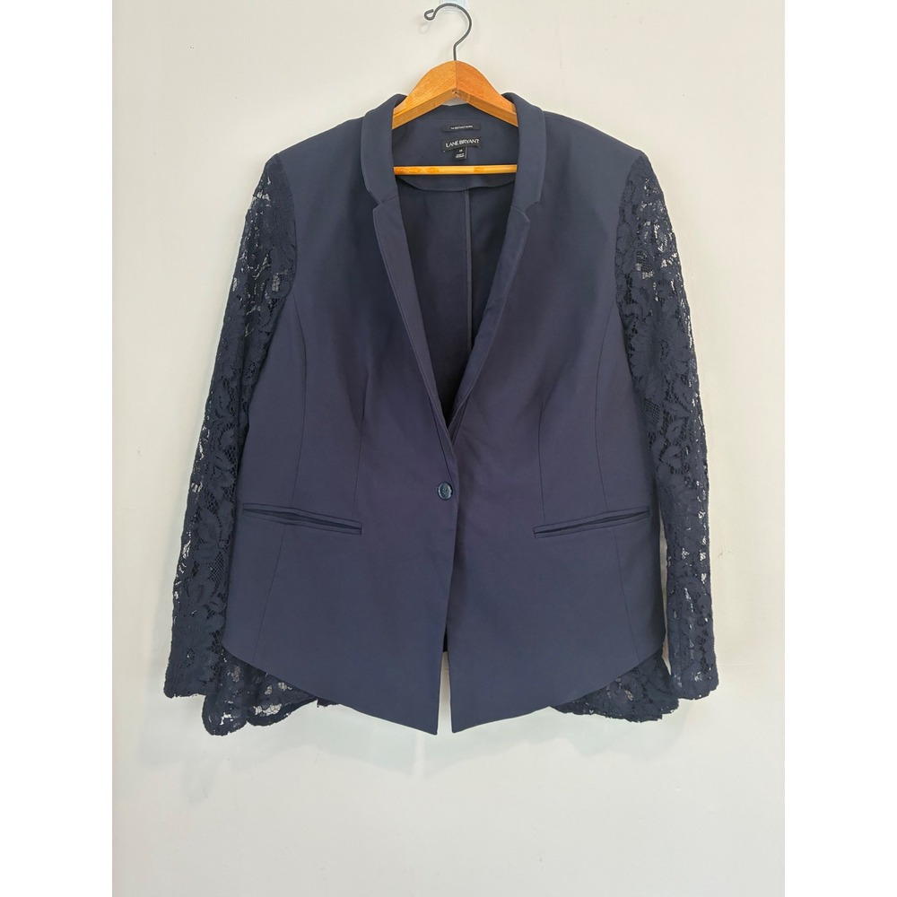 Lane Bryant Bryant Blazer‎ Plus Size 18 Navy Blue Lace Sleeve Career